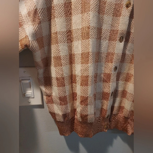 Ann Taylor Cream and Tan Checked Button Front Cardigan Sweater in Size XL - Picture 6 of 12
